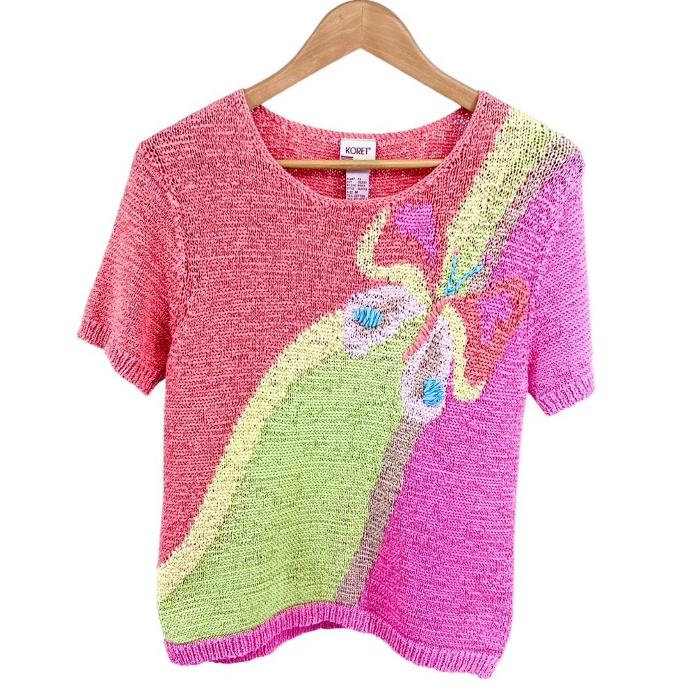 Vintage Koret Francisca Colorblock Stretch Knit Top Medium Butterfly Rainbow